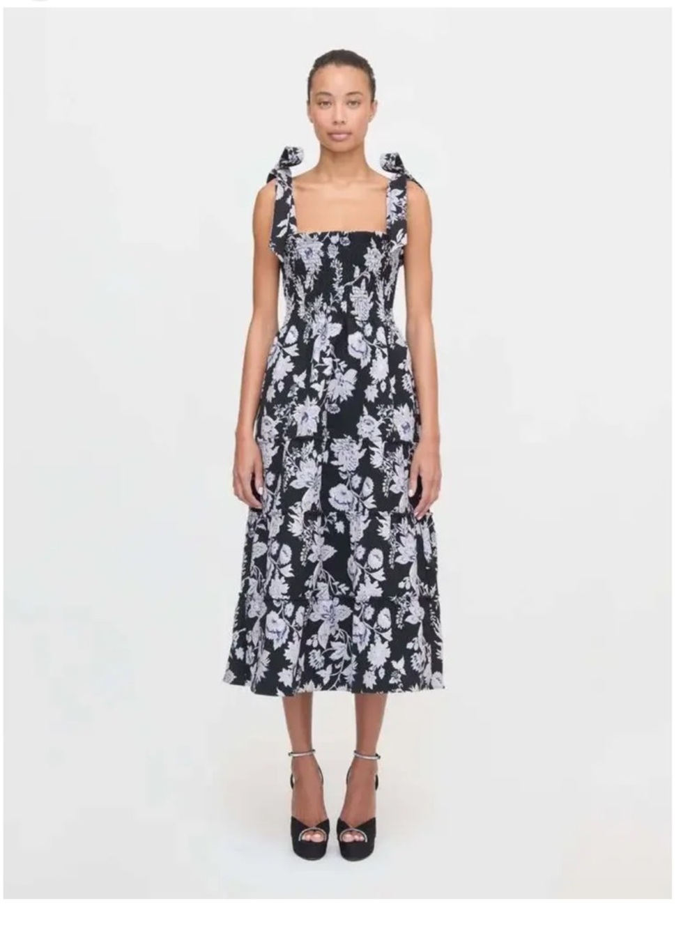 NWT Hill House Home The Ribbon Ellie Nap Midi Dress Winter Jasmine Brocade Black